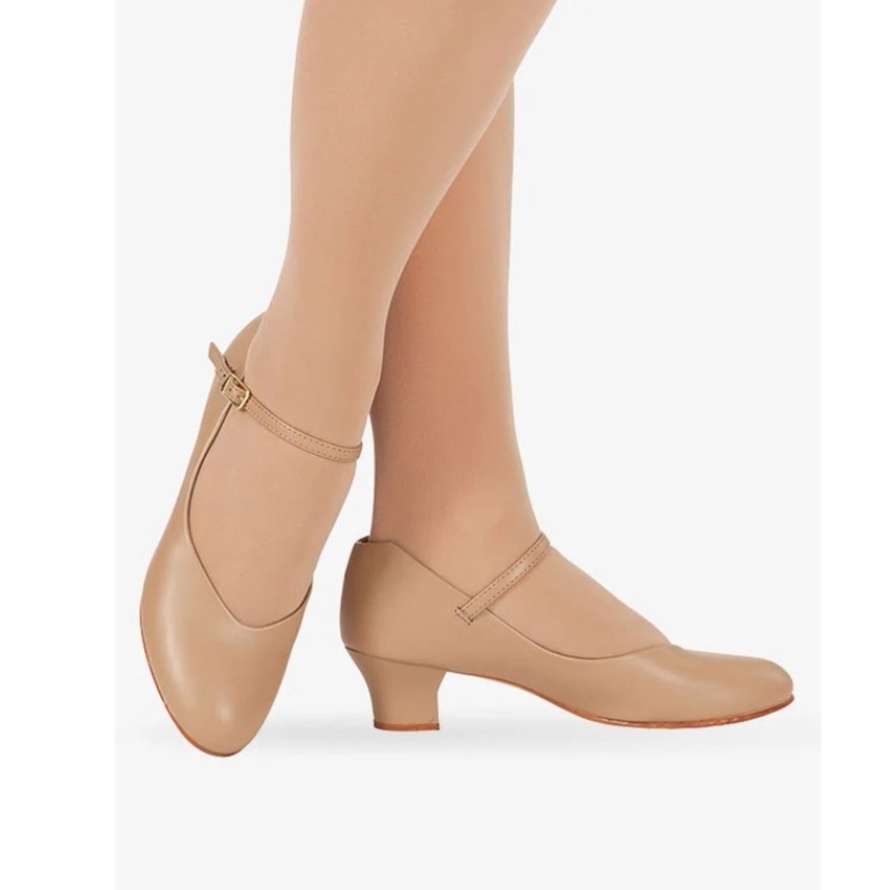 Womens Tan Character Dance‎ Shoes Stage Theater Ankle Strap Low Heel Pumps